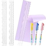 3 Pcs Deckle Edge Ruler Acrylic Paper Tearing Ruler Irregular Edges Ruler with 3 Water Pens for Cutting Paper to Jagged Wavy Line School Office Architect Measuring Engineering Drawing Scrapbooking
