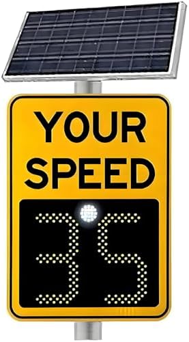 Solar Powered LED Radar Speed Limit Sign - Flashing Speed Indicator with 2-Digit Display, Remote Control, Energy Efficient Traffic Safety Solution