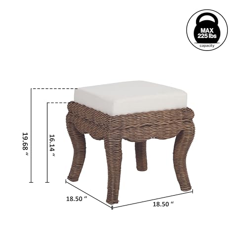 JONATHAN Y Rowan Woven Rattan Vanity Stool with White Cushion, 18.5" Coastal Backless Makeup Chair for Bedroom & Bathroom, Black Wash Mango Wood Wicker Ottoman Footrest VSL1000B by JONATHAN Y - Image 3
