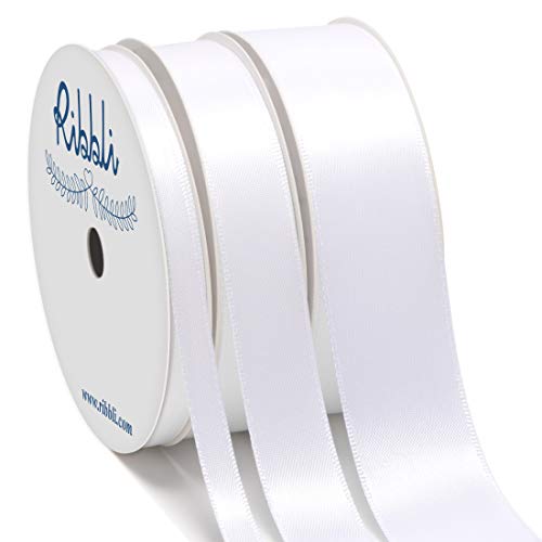 Ribbli 3 Rolls Double Faced Solid Satin White Craft Ribbon,Total 30 Yards,(1/4 Inch x 10-Yard,5/8 Inch x 10-Yard,1 Inch x 10-Yard),Use for Bows Bouquet,Gift Wrapping,Baby Shower,Wedding Decoration