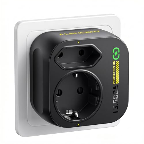LENCENT Doppelstecker für Steckdose mit Überspannungsschutz 13.500A 2Fach Steckdosenadapter Steckdosenleiste Mehrfachstecker für Steckdose (3600W 16A)