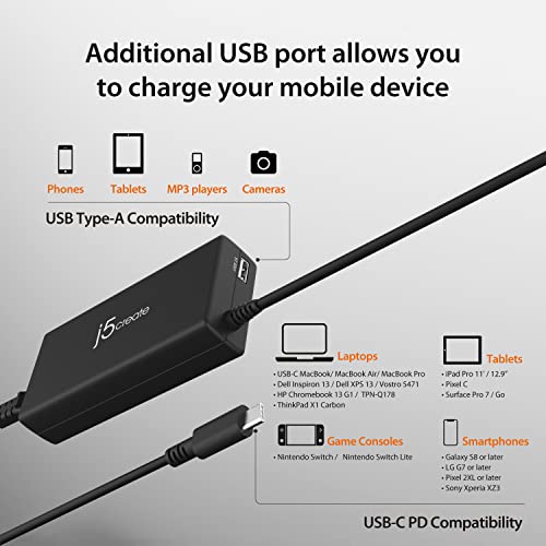 j5create 100W Fast USB-C PD Charger for MacBook Pro, Laptops, Tablets, and Smartphones