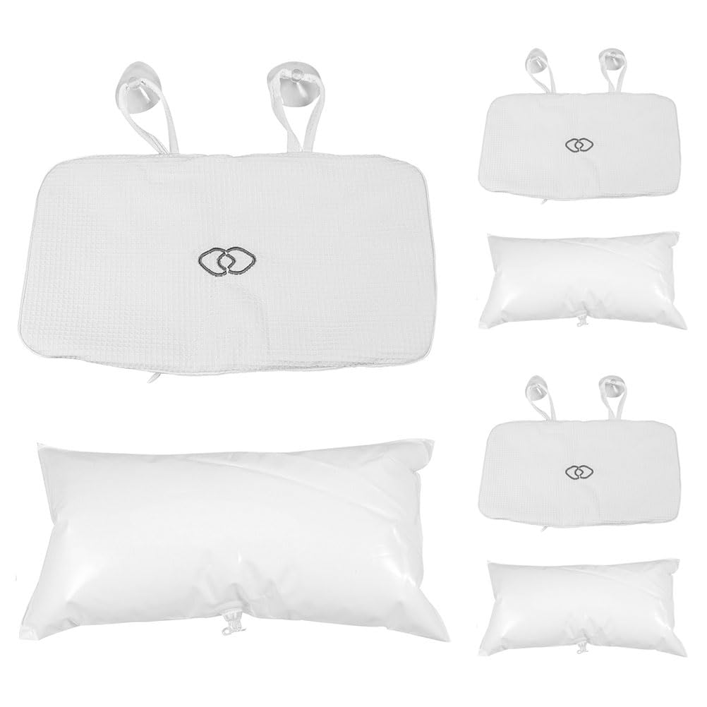 HEMOTON 3 pezzi Cuscini da Vasca Gonfiabili Antiscivolo con Ventose Resistenti Poggiatesta Ergonomico per Collo e Testa Cuscini da Bagno per Relax in Vasca Spa e Hotel Design Bianco