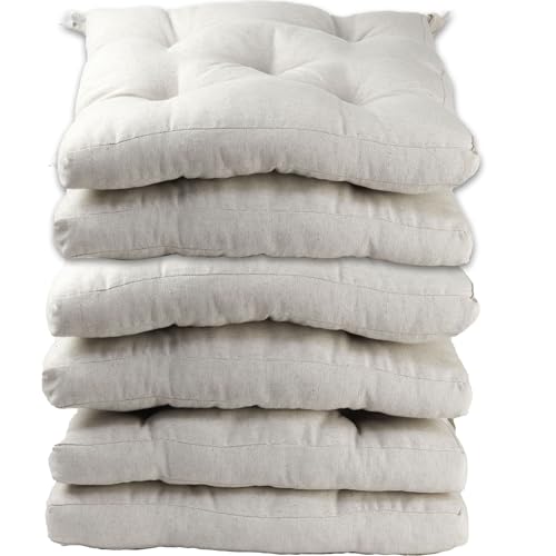 various Pack 6 Cojines para Silla，Cojin de Asiento Decorativo Funda de Poliéster y Relleno de Fibra Hueca 50x50x5cm,Ideal para Comedor, Terraza, Salón y Restaurante,Color Beige Lino