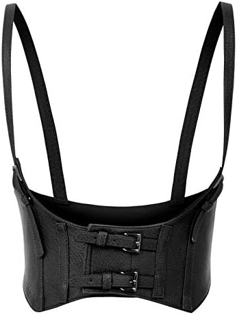 KANCY KOLE Womens Sexy PU Leather Halter Corset Underbust Steampunk Bustier(2XL,Black)