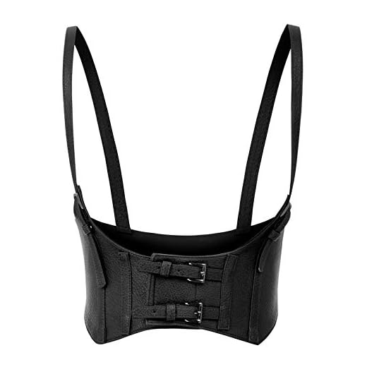 KANCY KOLE Womens Sexy PU Leather Halter Corset Underbust Steampunk Bustier(2XL,Black)