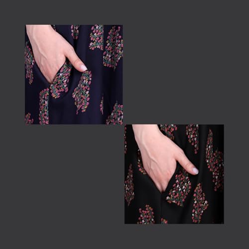 Image of Women's Alpine Botanical Leaves Print Maxi Nightgown with Pocket