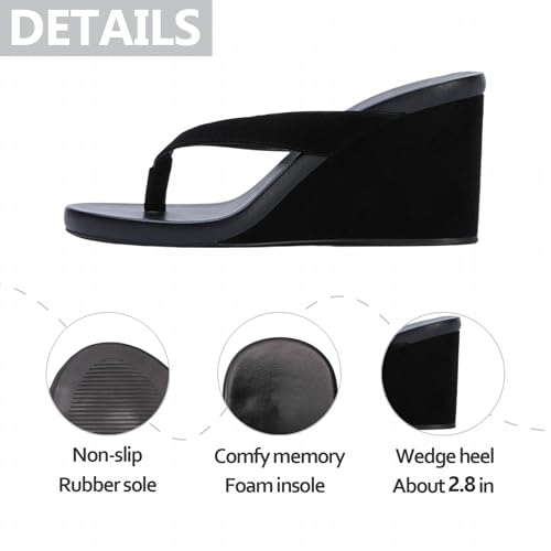Womens Slip On High Wedge Heeled Flip Flops Comfortable Round Open Toe Arch Support Wedge Thongs For Dressy Casual Daily Vacation Summer3