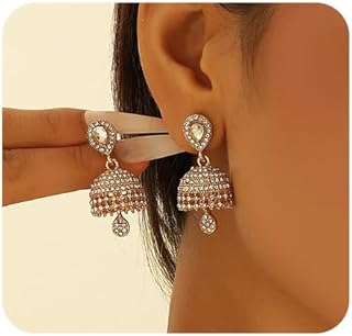 Indian Bollywood Bell Earrings Bridal Gold Jhumki Chandelier Earrings El...