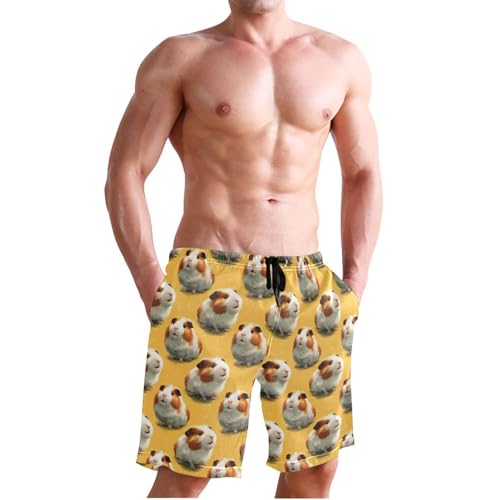 Men's Swim Trunks Guinea Pig Cartoon, Quick Dry Beach Board Shorts with Lining S3