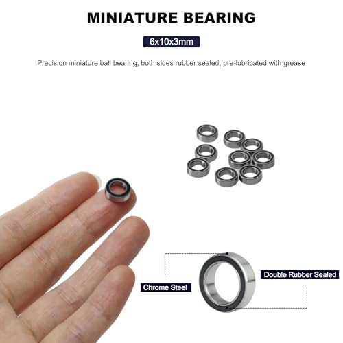 Image of 10 PCS MR106-RS Deep Groove Double Shielded Ball Bearings - 6x10x3mm Micro Bearings for 3D Printers, Electric Motors, Home Appliances, Garden Machiner(MR106)
