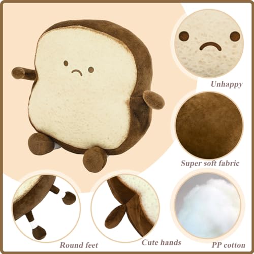 Image of DENTRUN Toast Plush Pillow, Soft Bread Shape Food Cushion for Hugging Decor | funny expression, sofa /bed cushion, soft plush, gift for kids /adults, room decor