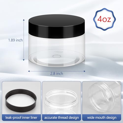 4oz Plastic Jars Container with Lids, 10 Pack BPA Free Refillable Cosmetic Jars with Lids Clear Round Small Container for Lotion, Cream, Powders, Makeup, Slime, Honey Jam, Bath Salts, Black2