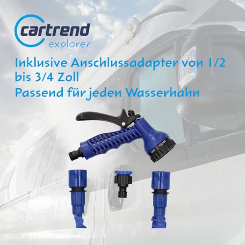 Cartrend 10386 Caravan Dehnbarer Wasserschlauch Schlauch Wohnwagenschlauch Wohnmobilschlauch Caravanschlauch Wohnwagenzubehör, Maße 5-15 m, Blau/Schwarz