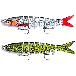 Jerkbait Lucio CAM2? Señuelo artificial, 2 unidades, multiarticulación Wobbler lucio, Swimbait, Jerkbait, para pesca de peces depredadores con 2 anzuelos triples de goma (blanco y verde)