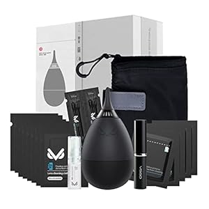 VSGO VS-A2E Professional Lens Cleaning Kit with Air Blower Folding Pouch Microfiber Lens Cloth Wet Wipes Lens Cleaner Metal Brush Cotton Swab Compatible for Optical Camera Lens Phone Laptop Cleaning