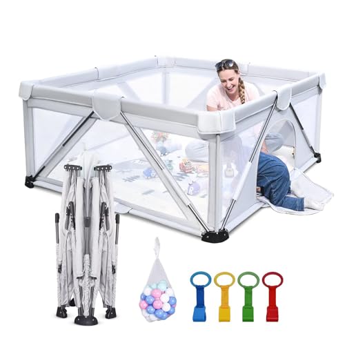 Image of Baby Playpen Foldable, Heyo.Ja Large Play Yard, Playpen for Babies and Toddlers, Play Pens for Babies and Toddlers with Gate, Indoor & Outdoor Portable Play Pen (47"×63")