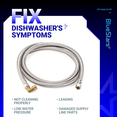 Image of BlueStars Dishwasher Installation Kit, 6-Feet Supply Line with 3 /8 inch x 3 /8 inch Compression, 6-Feet 3-Prong Power Cord, Elbow Connectors & Adapters - Braided Stainless Steel Dishwasher Connector