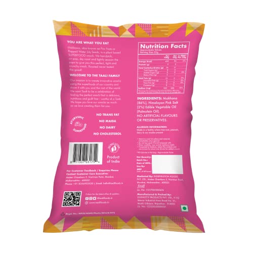 Image of Taali Roasted Makhana | 25 gm (Pack of 6) | Himalayan Pink Salt | 100% Vegatarian | Gluten Free, No Cholesterol, No Trans-Fat
