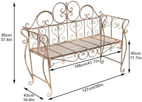 Weatherproof Retro Iron Outdoor Bench, Decorative Garden Seating for 2-3 People, Perfect for Yard, Patio, Park, Balconies, Coffee Shops - Brown
