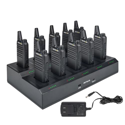 Retevis RT22 Two Way Radio,Rechargeable Walkie Talkies Long Range(10 Pack) with 10 Way Gang Charger,Charging Progress Bar,Workplace Organization,Compact Walkie Talkie for Adults Office School Daycare
