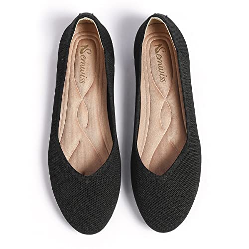 Semwiss Round Toe Flats for Women Dressy Comfortable, Knit Ballet Flat Shoes Casual Shoes Walking Flats Office Shoes.