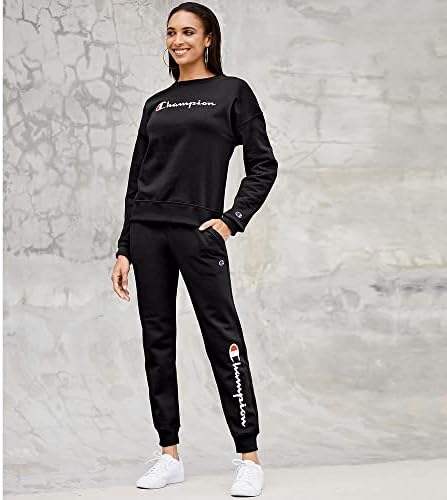 Champion Women's Joggers, Powerblend, Fleece Joggers, Comfortable Pants for Women, 29" (Plus, Black Script, Medium - 2