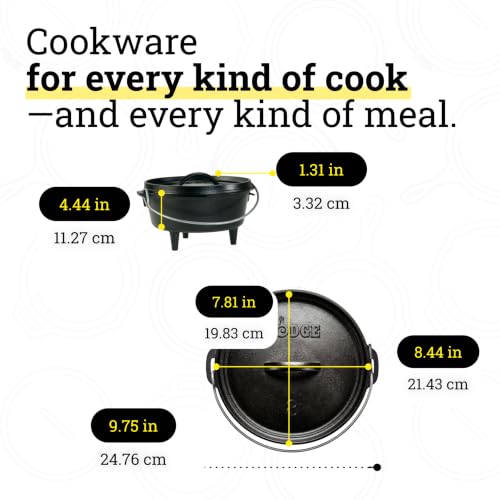Image of Lodge Seasoned Cast Iron Camp Dutch Oven with Lid - 2 Quart - Dual Handles - Seasoned Cast Iron Cookware with Steel Handle & Strong Lid for Heavy- Duty Camping Cookware