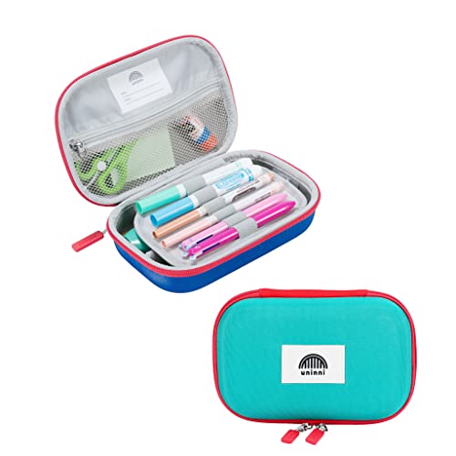 Image of Uninni Color Block (Blue /Green) Pencil Case for Boys & Girls Age 3+ - Large Kids Case with Mesh Storage Pocket & 2 Removable Dividers for Organizing Markers & Pens