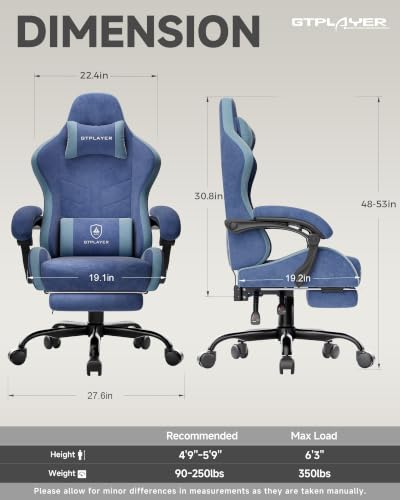 Image of GTPLAYER Gaming Chair for Adults, Computer Chair with Footrest, Blue | Ergonomic Video Game Chair with 90-155 Recline, Removable Headrest & Lumbar Support, All-Day Comfort for Home & Office