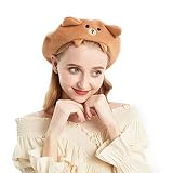 BLESSI Women's Wool Blend Bear Ears Pattern Cartoon Berets French Artist Beanie Brown Hat for Girls