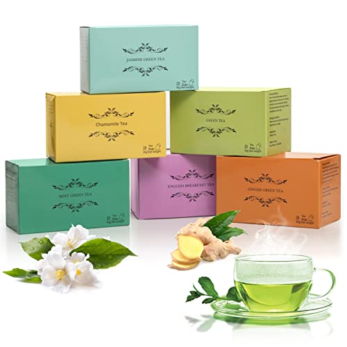 Top 8 Favorites Loose Leaf Tea Sampler, Assorted Variety Tea Box Set, With Earl Grey Tea, Oolong Tea, Jasmine Tea & Assam Black Tea, Single Steeps Tea Chest Gift Teas Box By Mixpresso (Chamomile Tea, Jasmine Green Tea, 6)