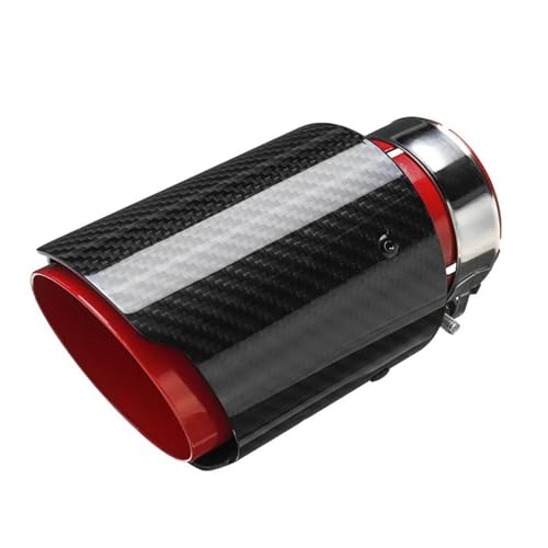 Embout pot d'échappement universel en carbone brillant et acier inoxydable rouge 63-101mm