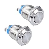 DMWD 2Pcs 12mm Momentary Metal Waterproof Push Button Switch 12V 24V 110V 250V 2A 1NO 1/2" Mounting Hole Screw Terminals Flat Head