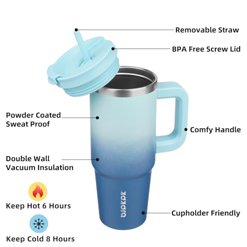 Image of BJPKPK Tumbler With Handle 30 oz Stainless Steel Insulated Tumbler With Lid And Straw For Water Or Ice Coffee,Sky