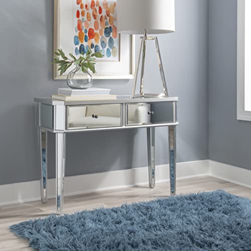 Powell Mirrored Silver Wood Console, 40"L X 16"W X 30"H #TOP1
