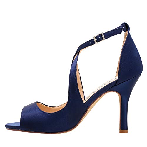 Image of ELEGANTPARK Peep Toe Strappy Heels for Women Satin Wedding Dress Sandals | Adjustable Cross Strap, 3.5 Inch High Heel Peep Toe Shoes for Bride, Wedding Guests, Bridesmaid, Formal, Prom, Evening Party