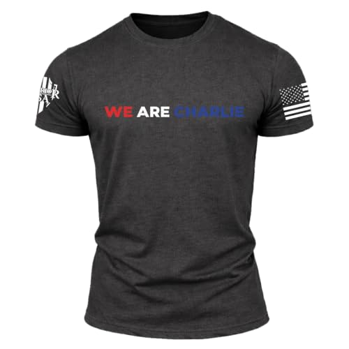 Warrior USA Charlie Kirk We are Charlie Memorial T-Shirt Gray Screen Printed Form-Fitting Style Regular Fit X-Large
