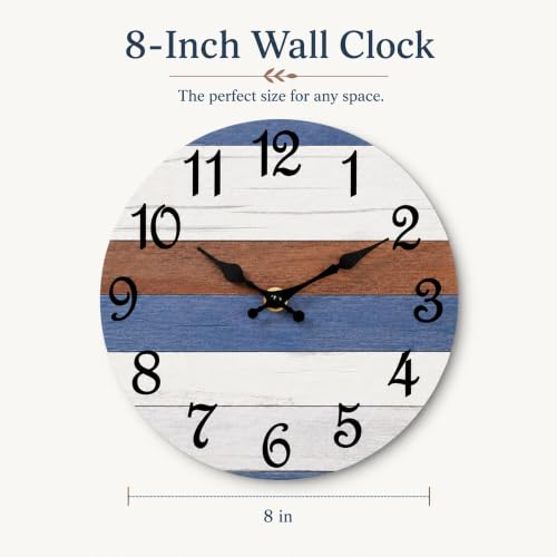 Image of CHYLIN Red Blue Wall Clocks Battery Operated 8 Inch | Easy To Read Vintage Clock Decorative for Kitchen Bedroom Office Bathroom