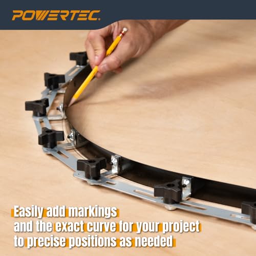 powertec flexible curve template ruler 10734 wood curve woodworking profiling strip template tool metal steel durable bendable segmented professional contour with knobs amp locking mechanism - 71527