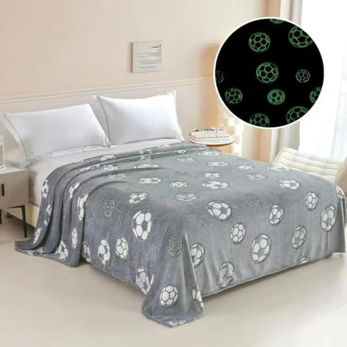 Image of Glow-in-The-Dark Kids Blanket a€ inch Polar Fleece Soft Lightweight Single Bed Blanket with Unicorn Jacquard Print, Multicolor (Grey FOODBALL)
