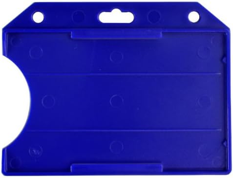 100 Pack - Blue Horizontal Open-face Rigid Plastic Card Holders - Slim Landscape Layout
