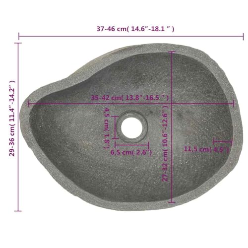 vidaXL Waschbecken Flussstein Naturstein Aufsatzwaschbecken Waschschale Waschtisch Handwaschbecken Bad Waschplatz Badezimmer Oval 37-46cm