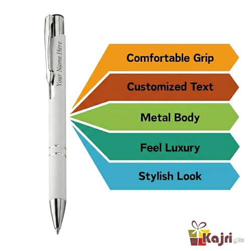 Image of Kajri Gifts Customized Pen With Name Luxury Ballpoint Customised Pen With Name Black And Gold Body Personalized Gift For Professionals Doctor Advocate Boss And Graduates (White Tic Tak)
