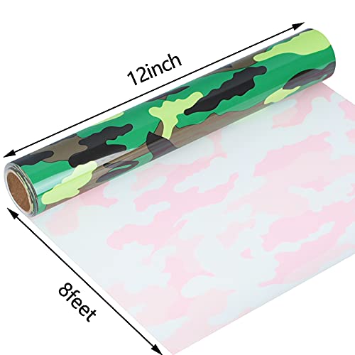 Image of Guangyintong Camouflage Green Heat Transfer Vinyl HTV Rolls, 12 inch x 8ft PU Iron on Vinyl for T-Shirts, Stretchy Thin Soft HTV for All Cutter Machines, Easy to Cut & Weed