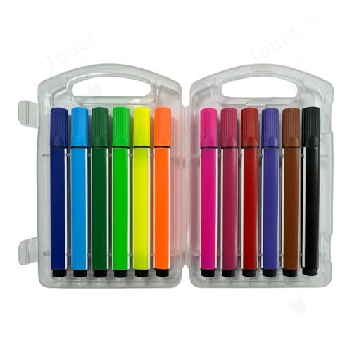 Image of JOUET Washable Water Color Pen Set, 12 Vibrant Colors, Non-Toxic and Odorless, Kid Friendly Art Markers with Fiber Nib, Portable Case