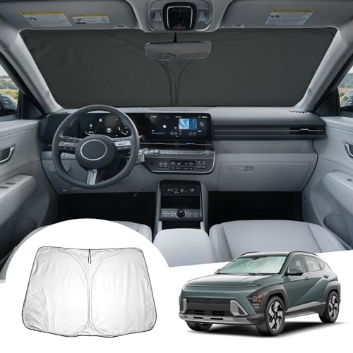 GAFAT Compatible con Hyundai Kona SX2 2024 2025 Parasol para Parabrisas interior, Kona SX2 Hybird EV Parasoles lunas delanteras, Refrigeración, Protección UV, Kona 2024 Accesorios