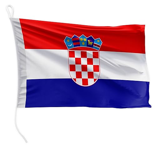 FLAGLY Premium Bootsfahne Kroatien 30 x 20 cm - 115g/m² Stoffgewicht - gedruckt, robust mit Strick & Schlaufe, Bootszubehör Motorboot (30 x 20 cm - Kroatien)