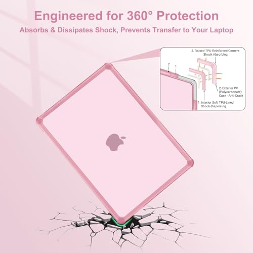 MOSISO Compatible with MacBook Air 13 inch Case M5 2026 M4 2025 M3 M2 2024-2022 A3449 A3240 A3113 A2681,3 in 1 Kit Crack-Resistant Heavy Duty Protective Plastic Hard Case with TPU Bumper, Chalk Pink by MOSISO - Image 3