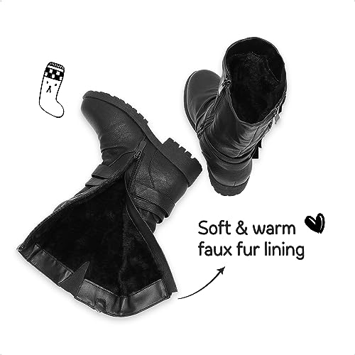 DREAM PAIRS Girls Buckle Zipper Knee High Winter Boots3